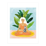 Meditation With Thy Cat Poster | Blonde Woman of Color | Tropical Banana Leaves Quirky Pet Workou (Print Only) thumbnail