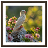 Albino Parrot Perched On A Rock Amongst Flowers thumbnail