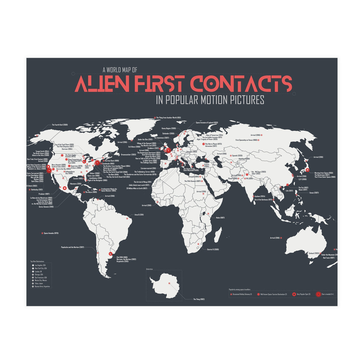 World Map of Alien First Contacts in Movies (Print Only)
