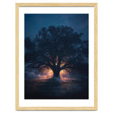 Ancient Mystical Oak Silhouette at Twilight with Ethereal Wisps thumbnail