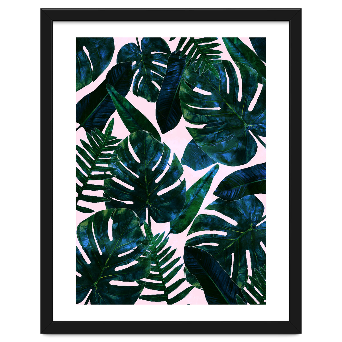 Tropical Nature Monstera Watercolor Painting, Botanical Jungle Dark Palm Illustration