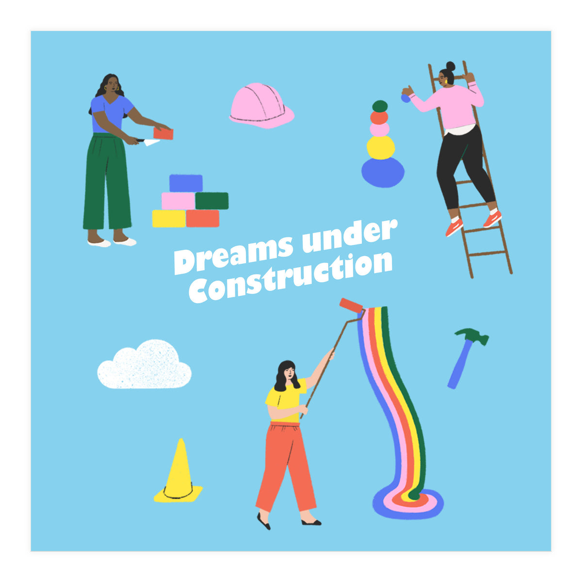 Dreams Under Construction Square Blue (Print Only)