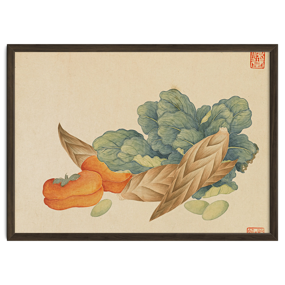 Wang Chengyu~flowers And Vegetables, Vegetables, Fruits, Chinese Cabbage, Lentils, Bamboo Shoots, Persimmons