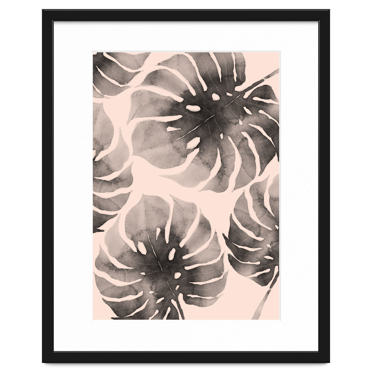 Monstera pink and gray watercolor