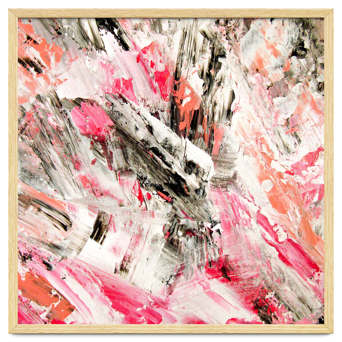 Candy Modern Pink Salmon Black Grey Acrylic Brushstrokes