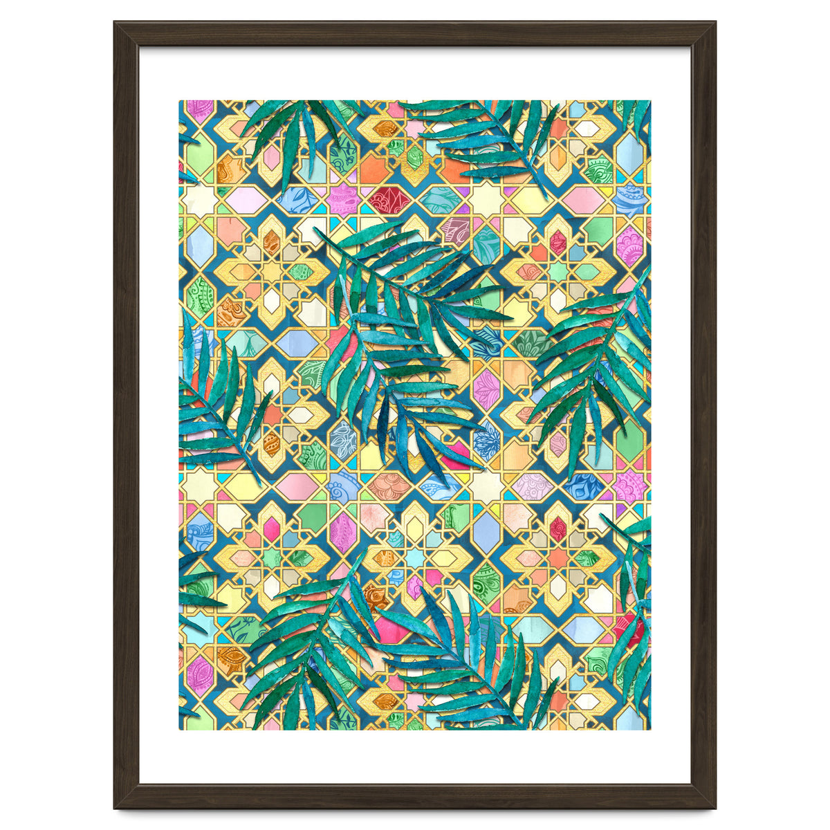 Gilded Moroccan Mosaic Tiles with Palm Leaves