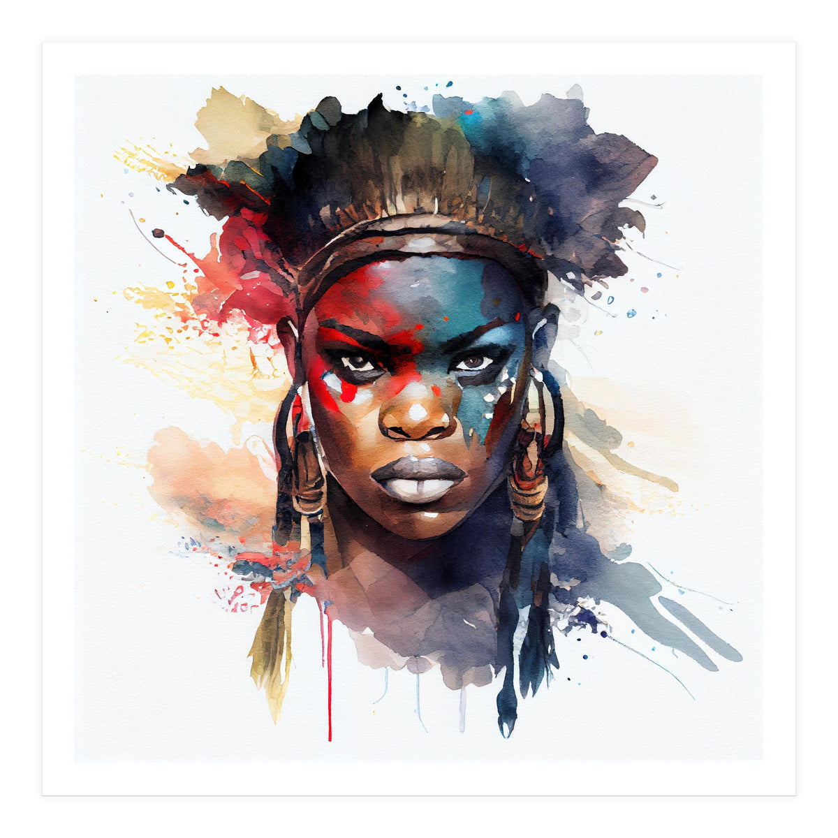 Watercolor African Warrior Woman #4 (Print Only)