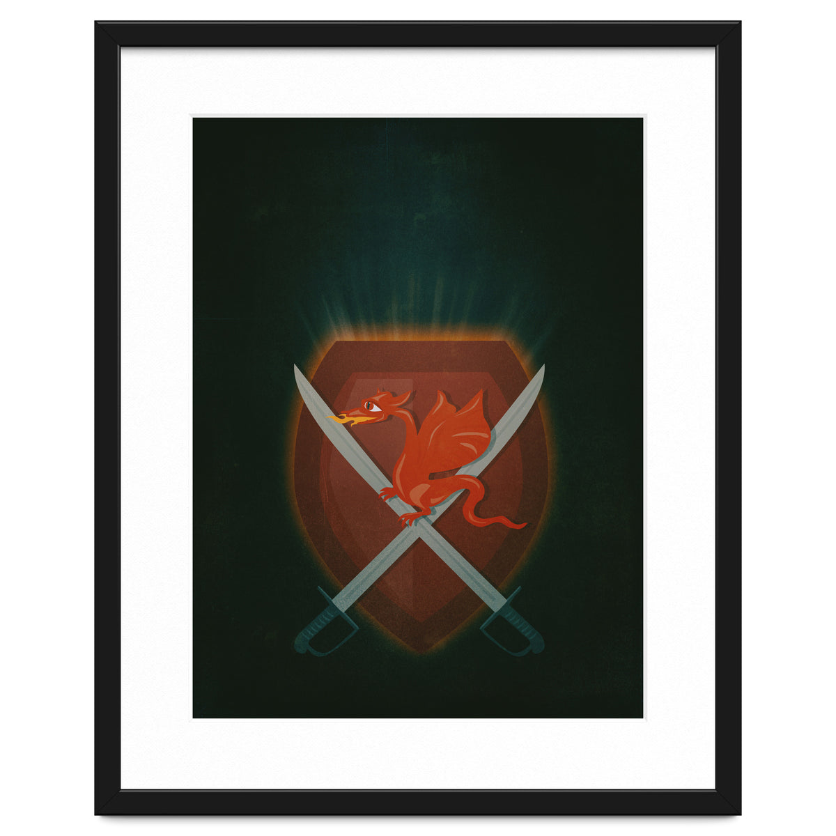 Heraldic dragon and cutlasses