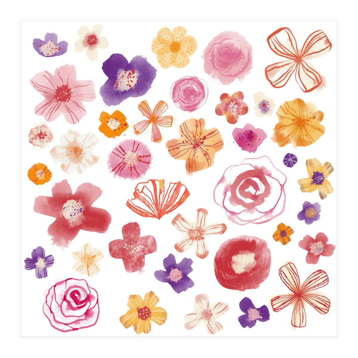 Fresh Watercolor Wildflowers (Print Only)