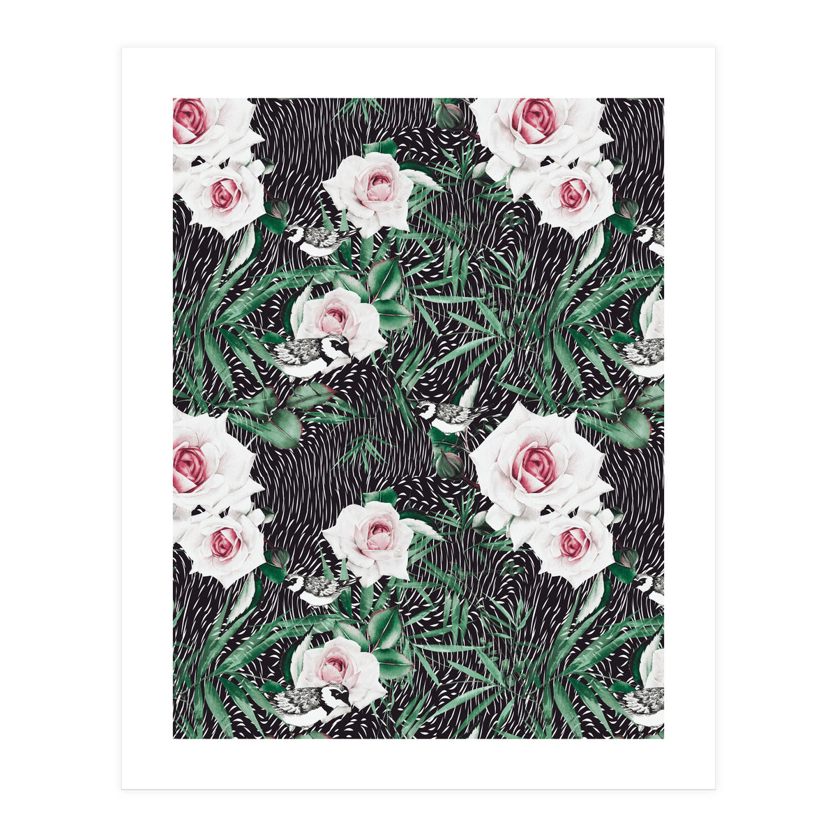 Dark flowery abstract of birds (Print Only)
