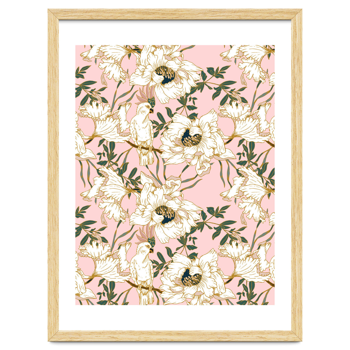 Exotic birds on flowers