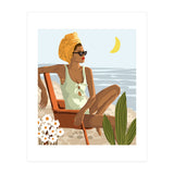 Moon Child, Beach Vacation, Black Woman Illustration Travel Ocean, Tropical Bohemian Fashion (Print Only) thumbnail