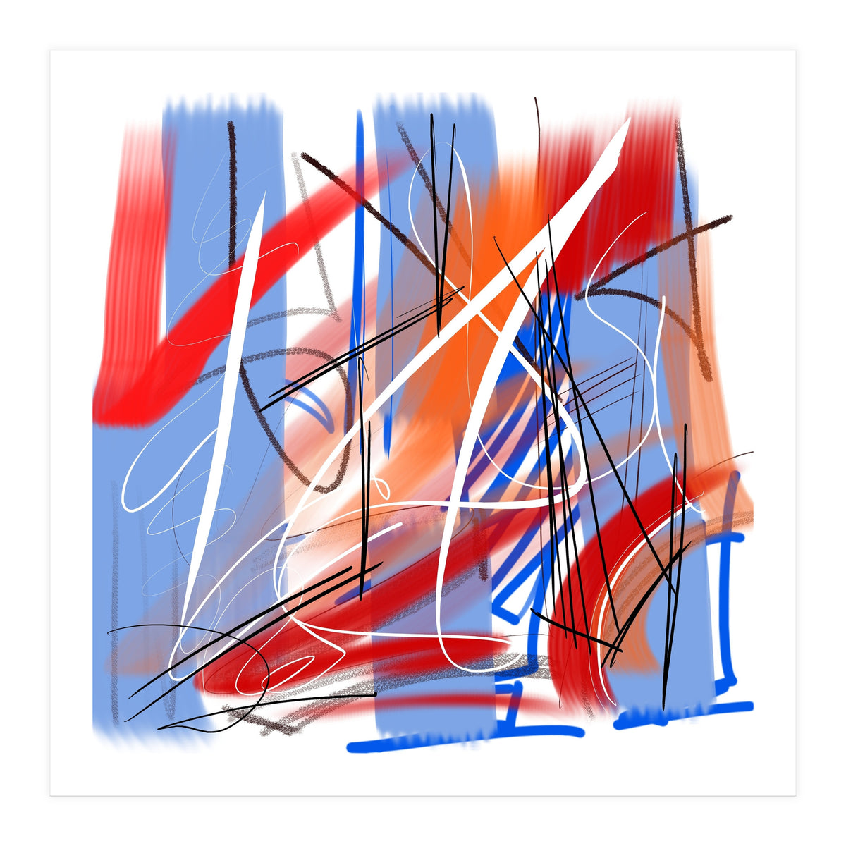Traces In Blue And Red (Print Only)
