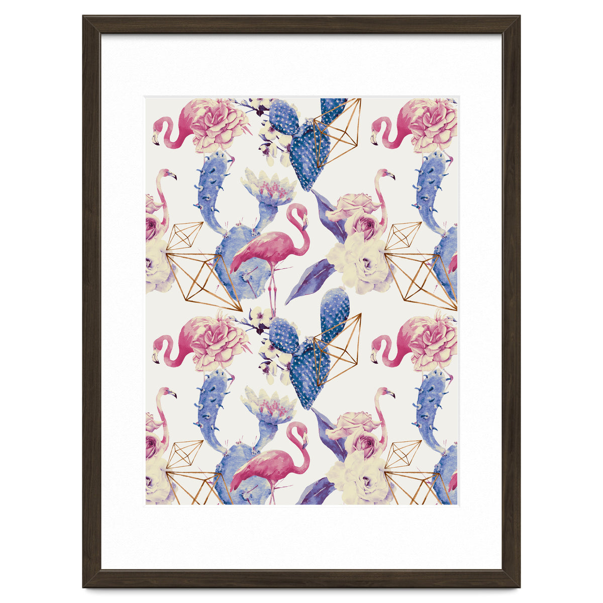 Flamingos, geometric and flowers 02