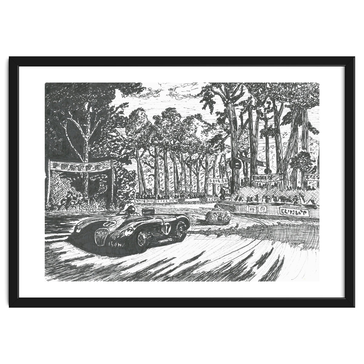 Jaguar C-Type Classic Le Mans Ink Drawing