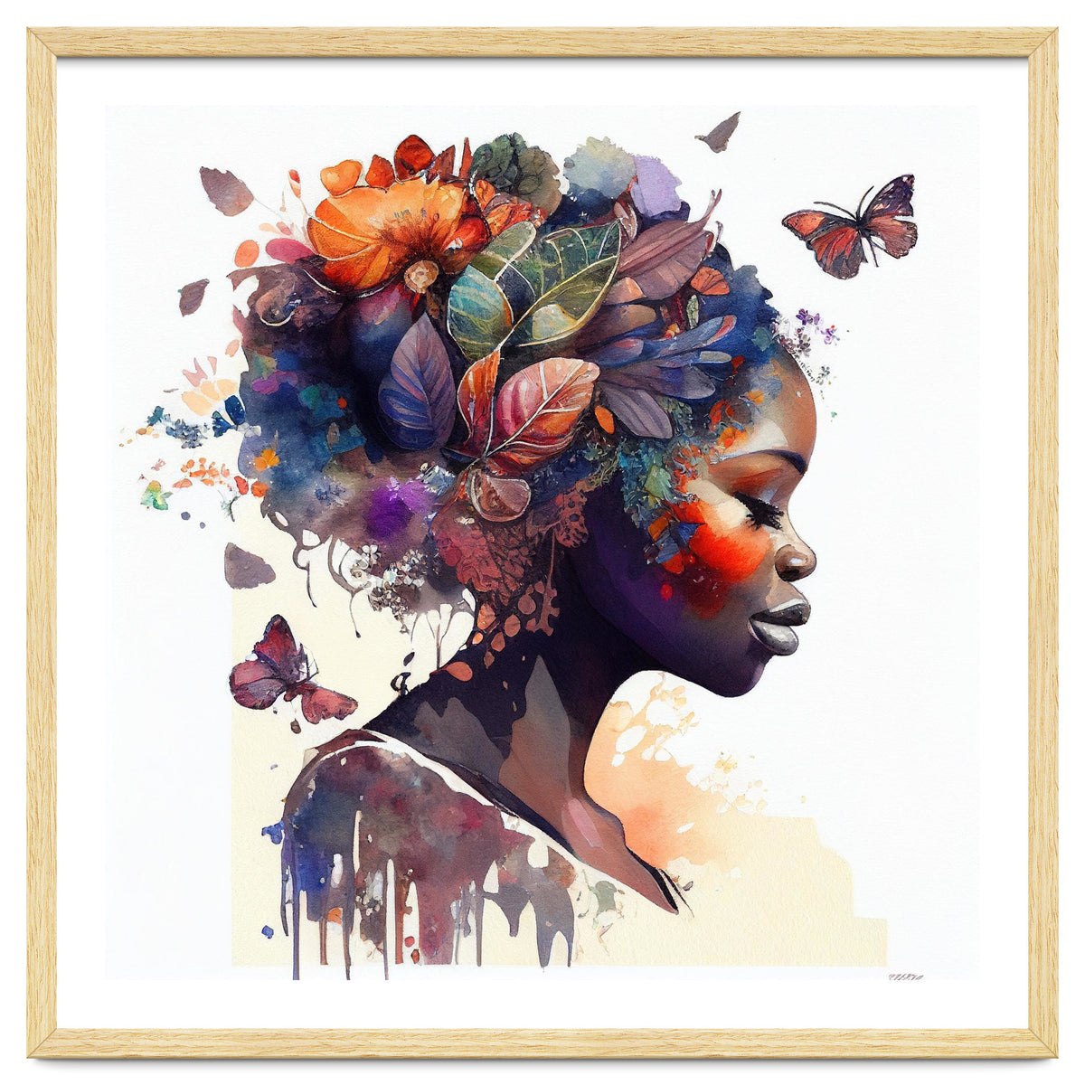Watercolor Butterfly African Woman #9