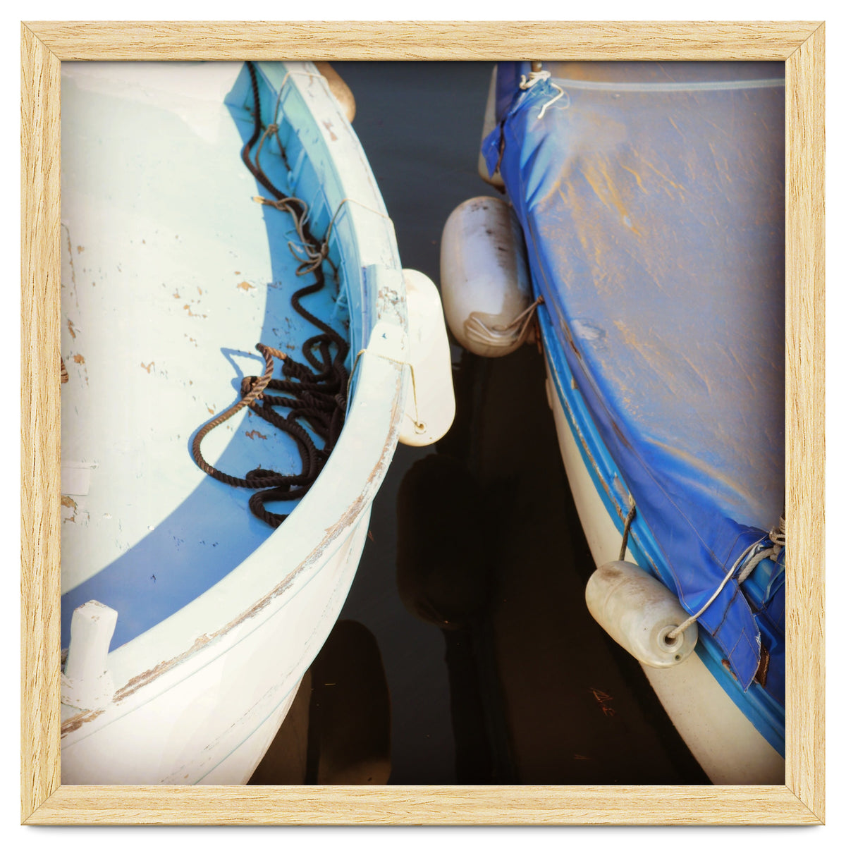 Blue and white wooden fishing boats