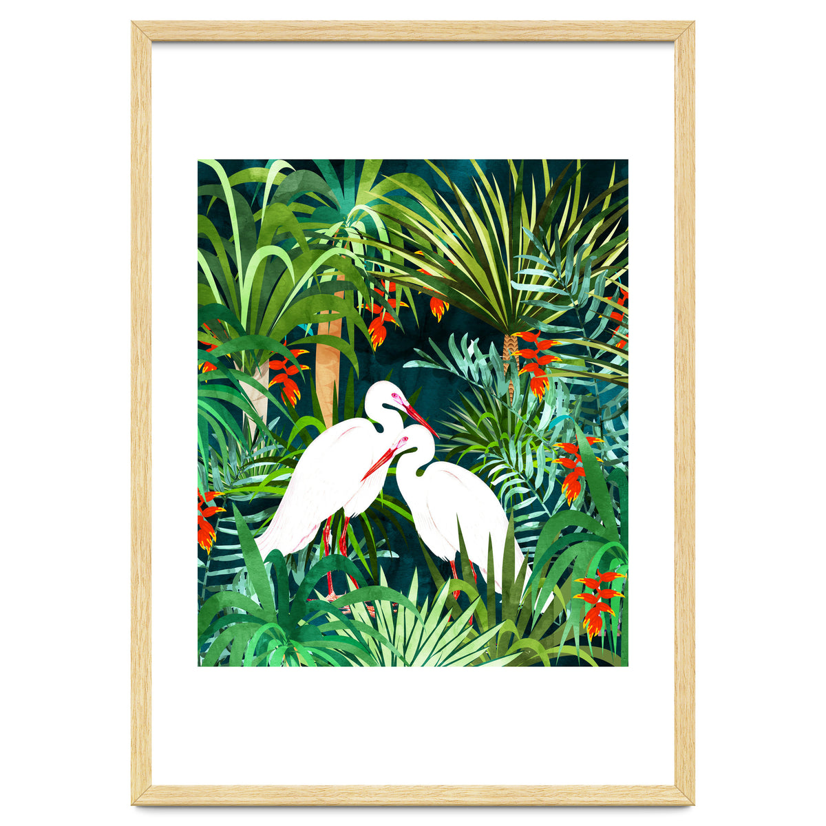 To Me, You're The Perfect Heron, Tropical Jungle Wildlife Animals Birds, Botanical Stork Painting