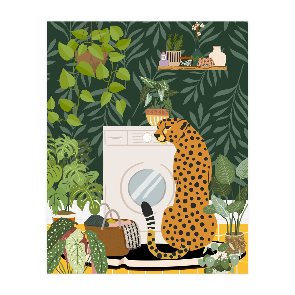 Cheetah in Tropical Laundry Room (Print Only)
