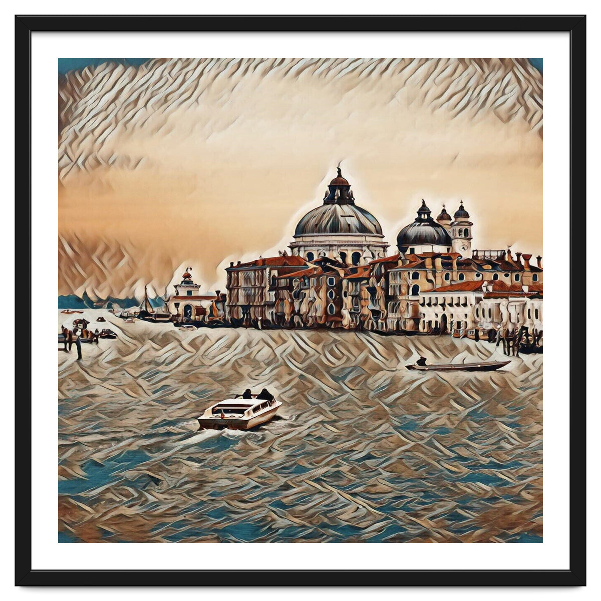 Boat In Venice San Mark`s Basilica Italian Tour Vintage