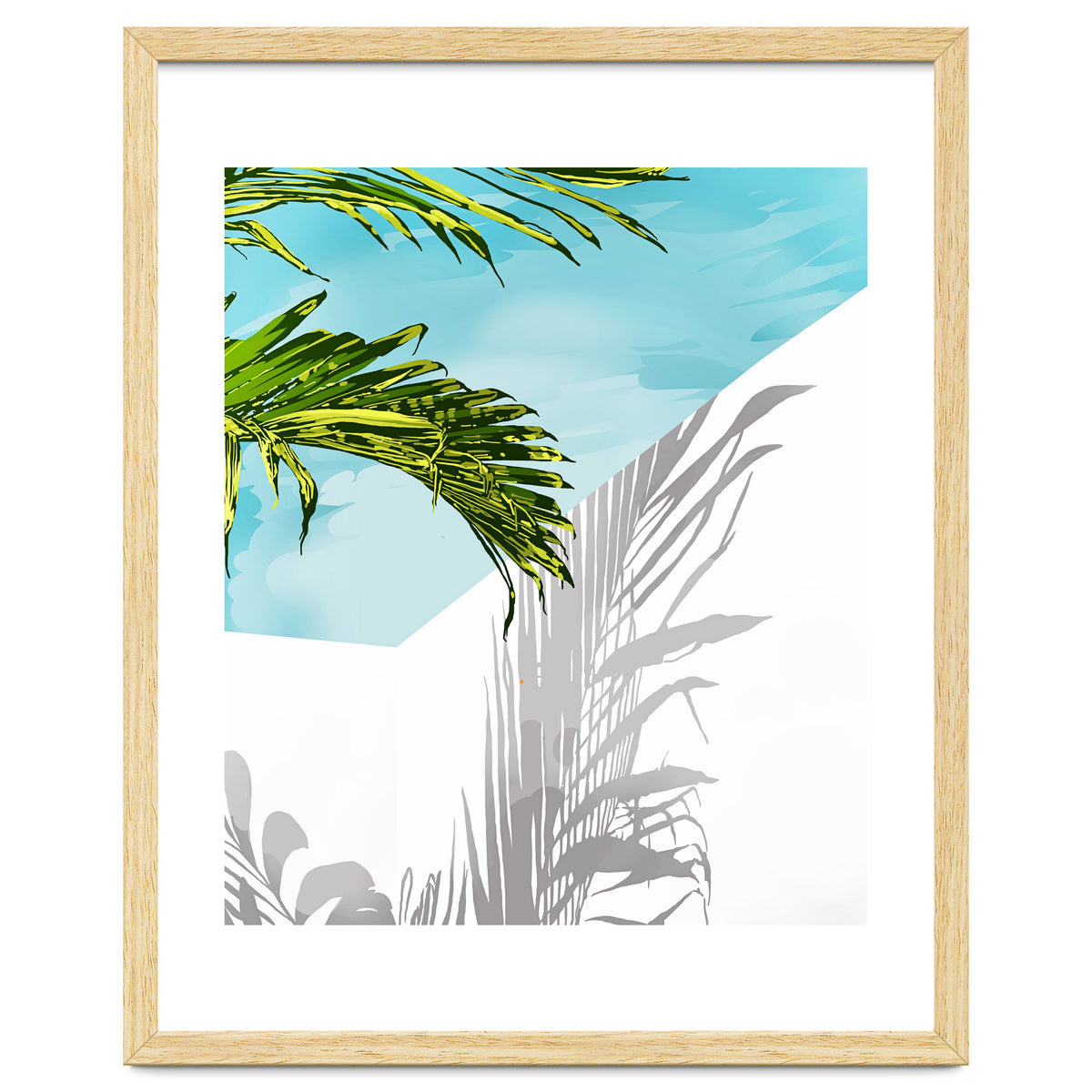 Palms In My Backyard, Tropical Greece Architecture Travel Painting, Summer Scenic Building