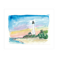 Cape Florida Lighthouse With Sea And Sunset (Print Only)