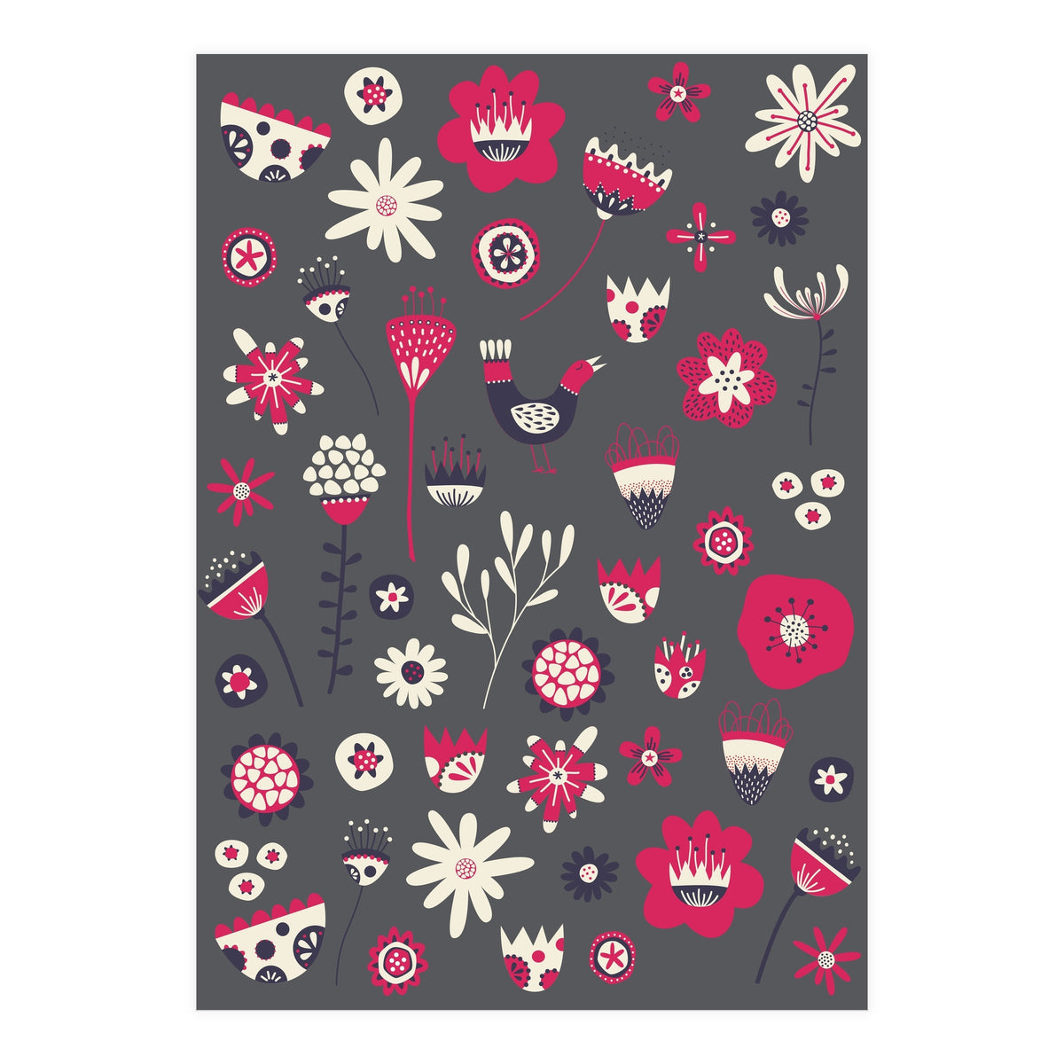 Spring Folk Floral Grey (Print Only)