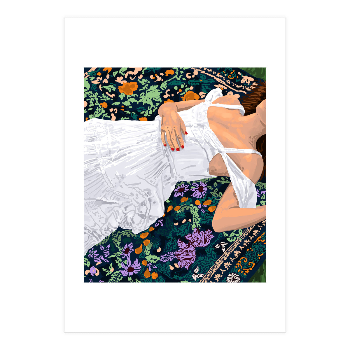 Moroccan Carpet, Bohemian Woman Painting (Print Only)