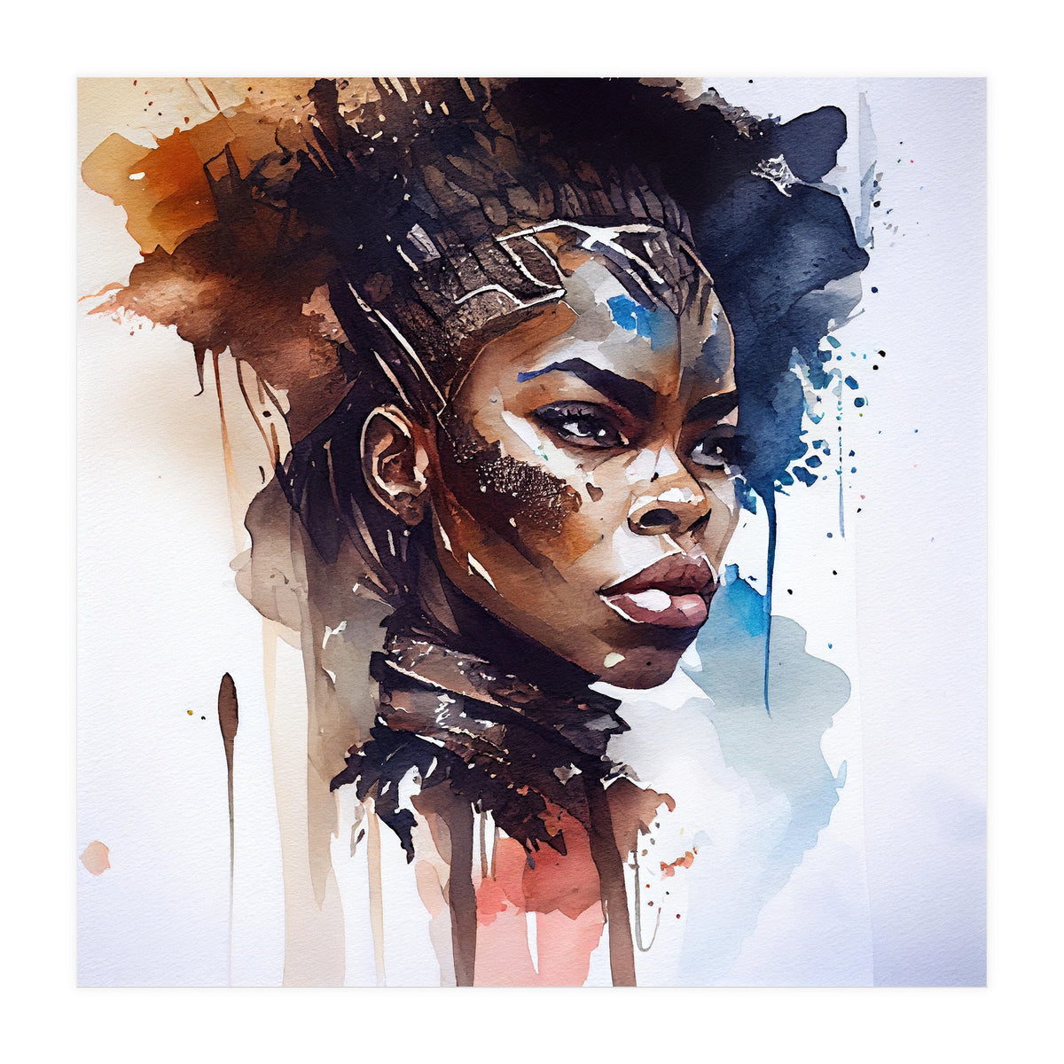 Watercolor African Warrior Woman #8 (Print Only)