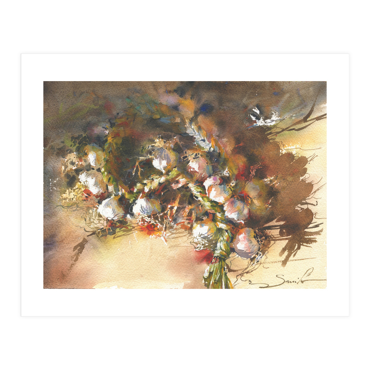 Still life garlic Watercolor  (Print Only)