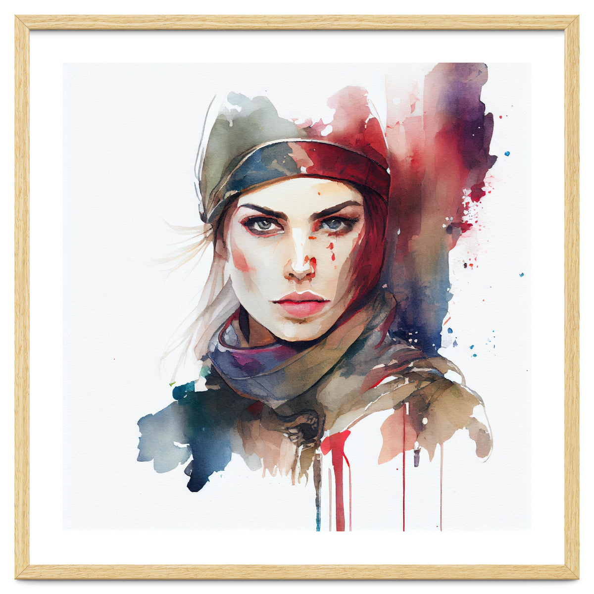 Watercolor Medieval Soldier Woman #1