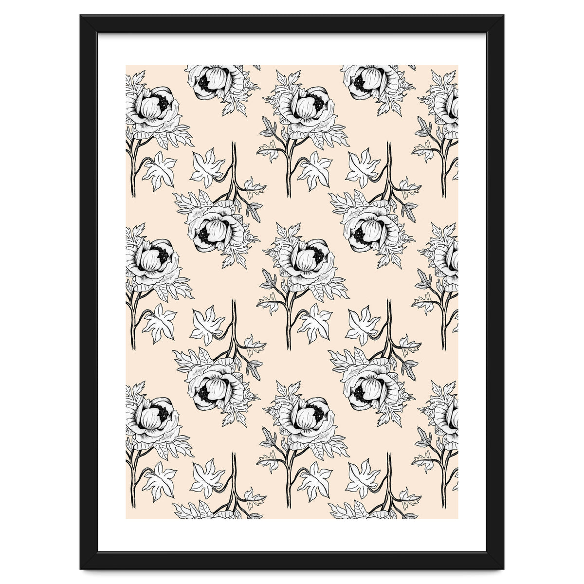 Drawing pattern of roses to pencil on beige