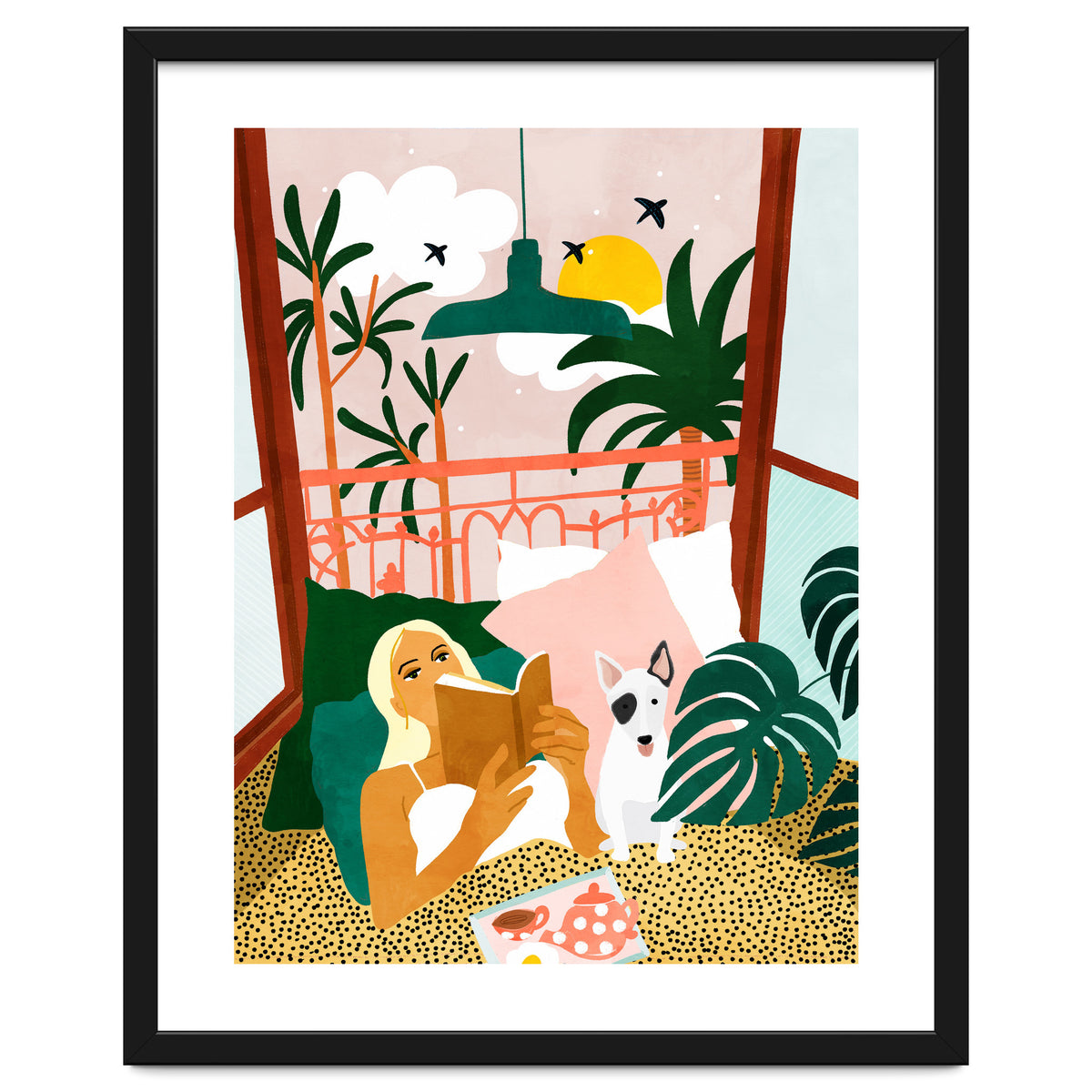 Pet Pals, Animals Lovers Illustration, Travel With Pets Modern Bohemian Painting