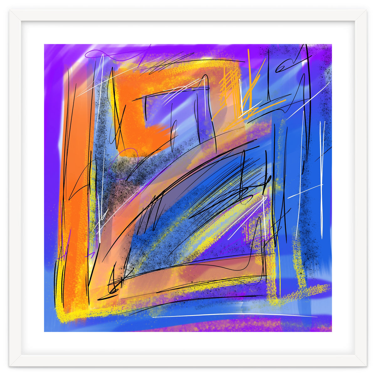 orange walking in blue