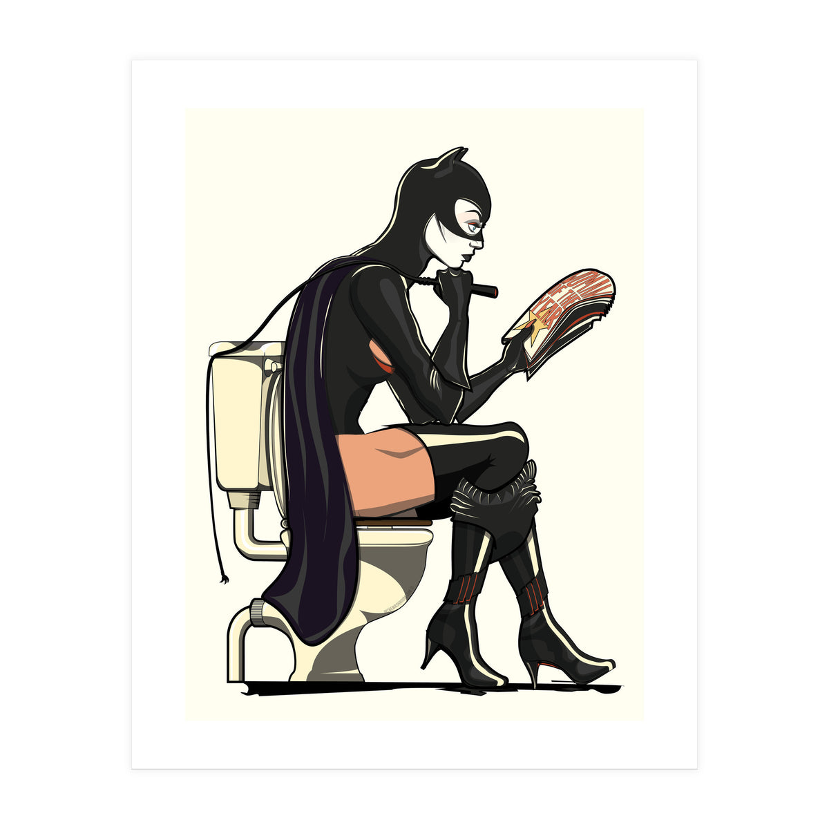 Catwoman on the Toilet, funny Bathroom Humour (Print Only)