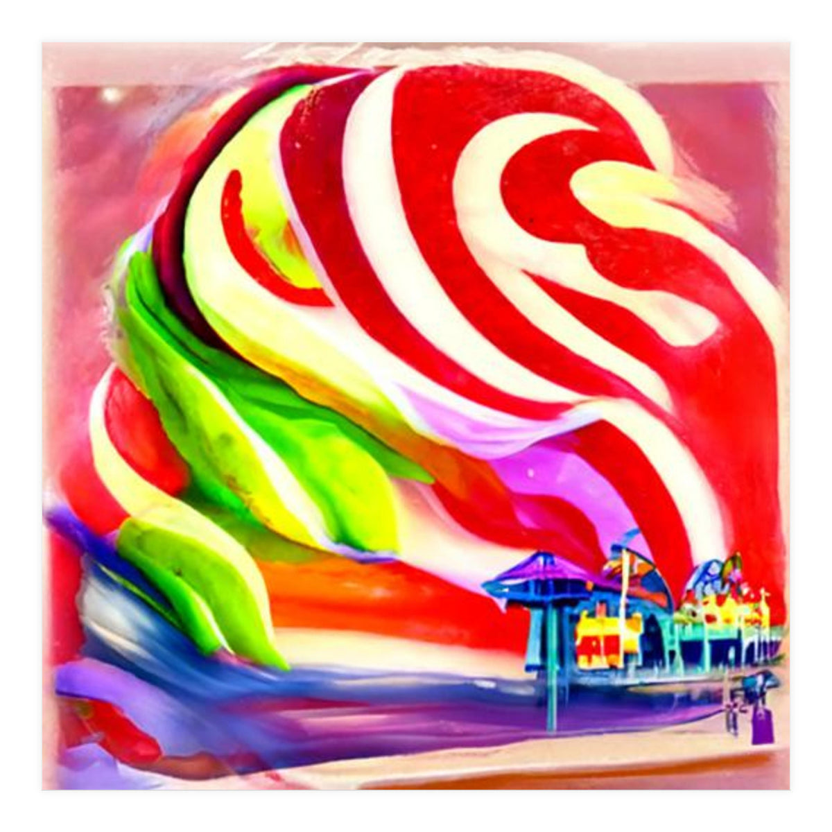 Santa Monica Pier swirly Candy AI Art (Print Only)