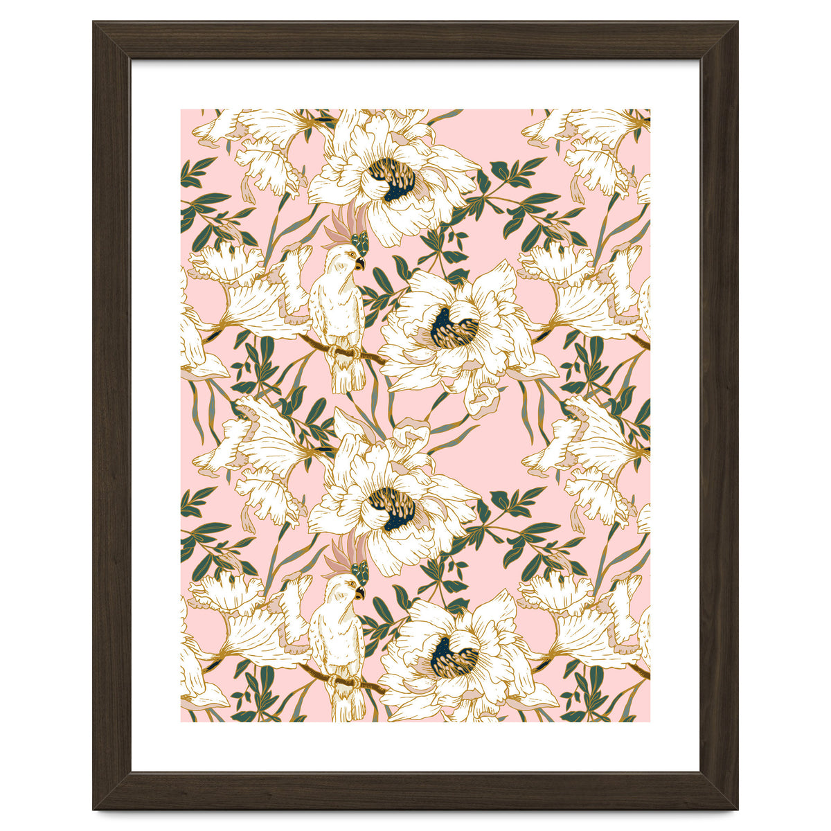 Exotic birds on flowers