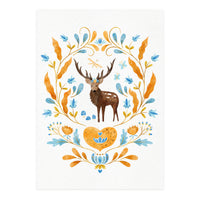 Floral Stag | Blue And Orange (Print Only)