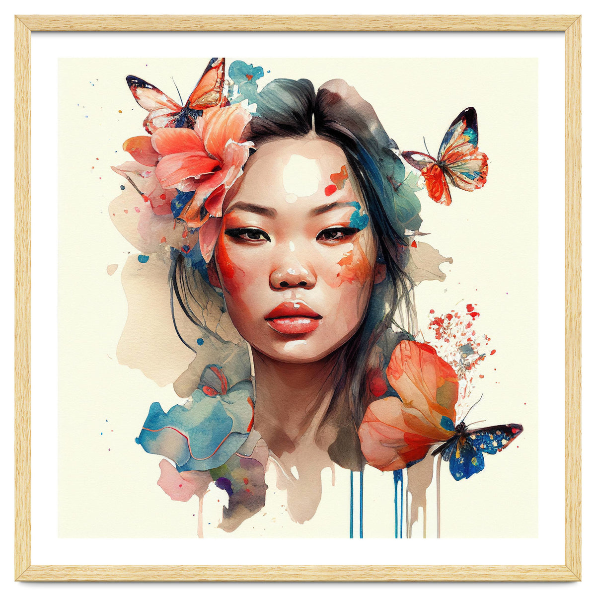 Watercolor Floral Asian Woman #1