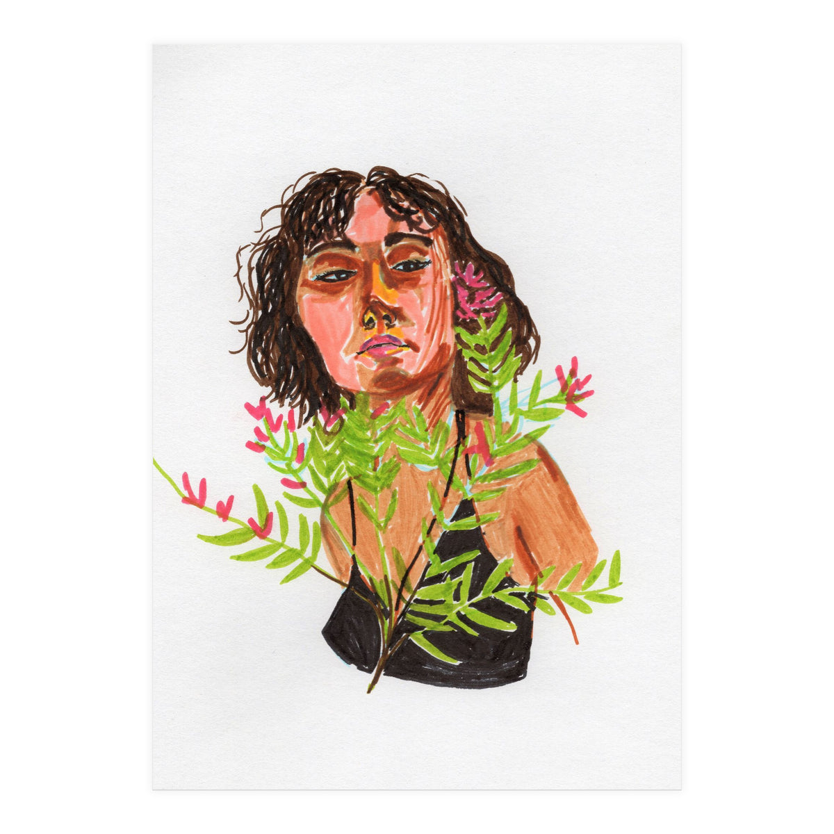 Portrait Lady with Flowers (Print Only)