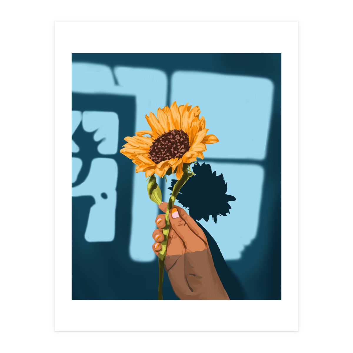 Sunflower Still Life | Flower Hand Painting | Sunny Day Shadow Hope Optimism Positivity Good Vibes (Print Only)