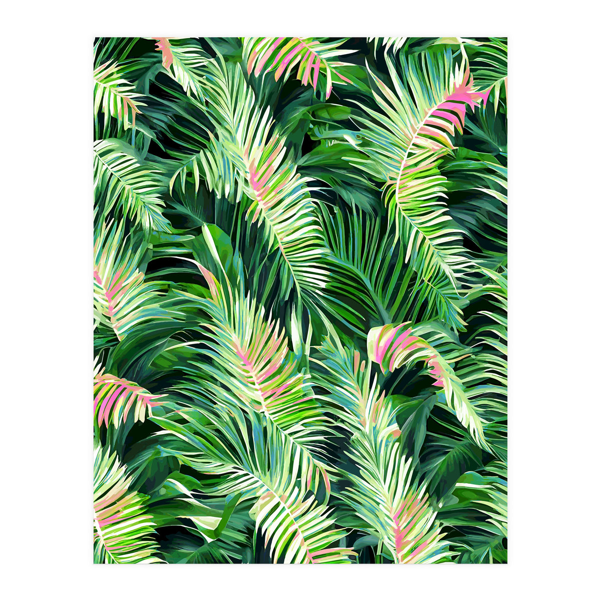 Palm & Peace Art Print, Tropical Botanical Jungle Canvas Print, Nature Painting Plants Forest Poster (Print Only)