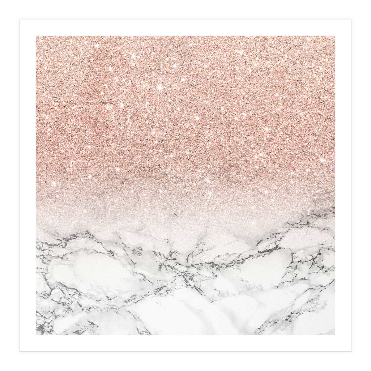 Modern faux rose gold pink glitter ombre white marble (Print Only)