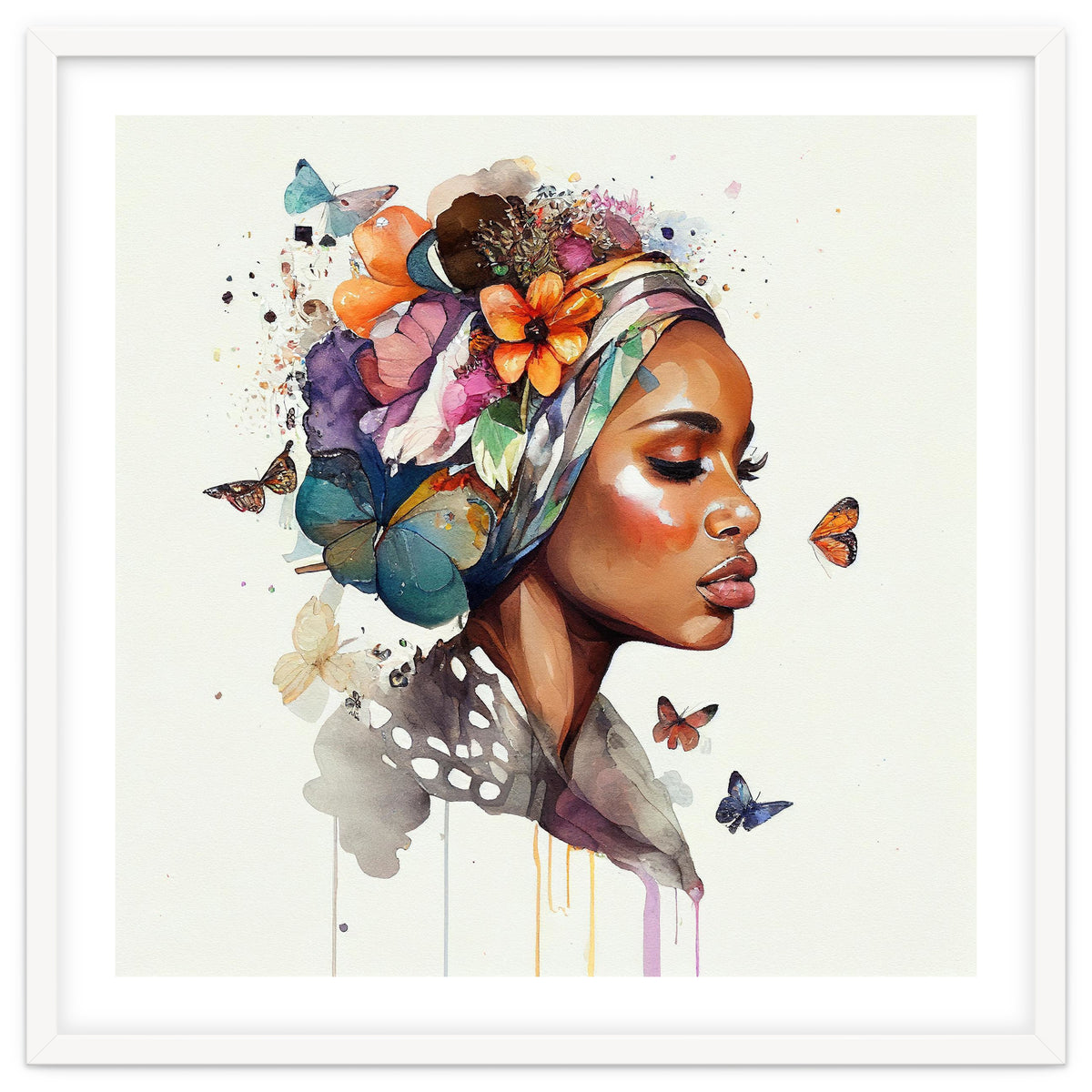 Watercolor Floral Muslim African Woman #3