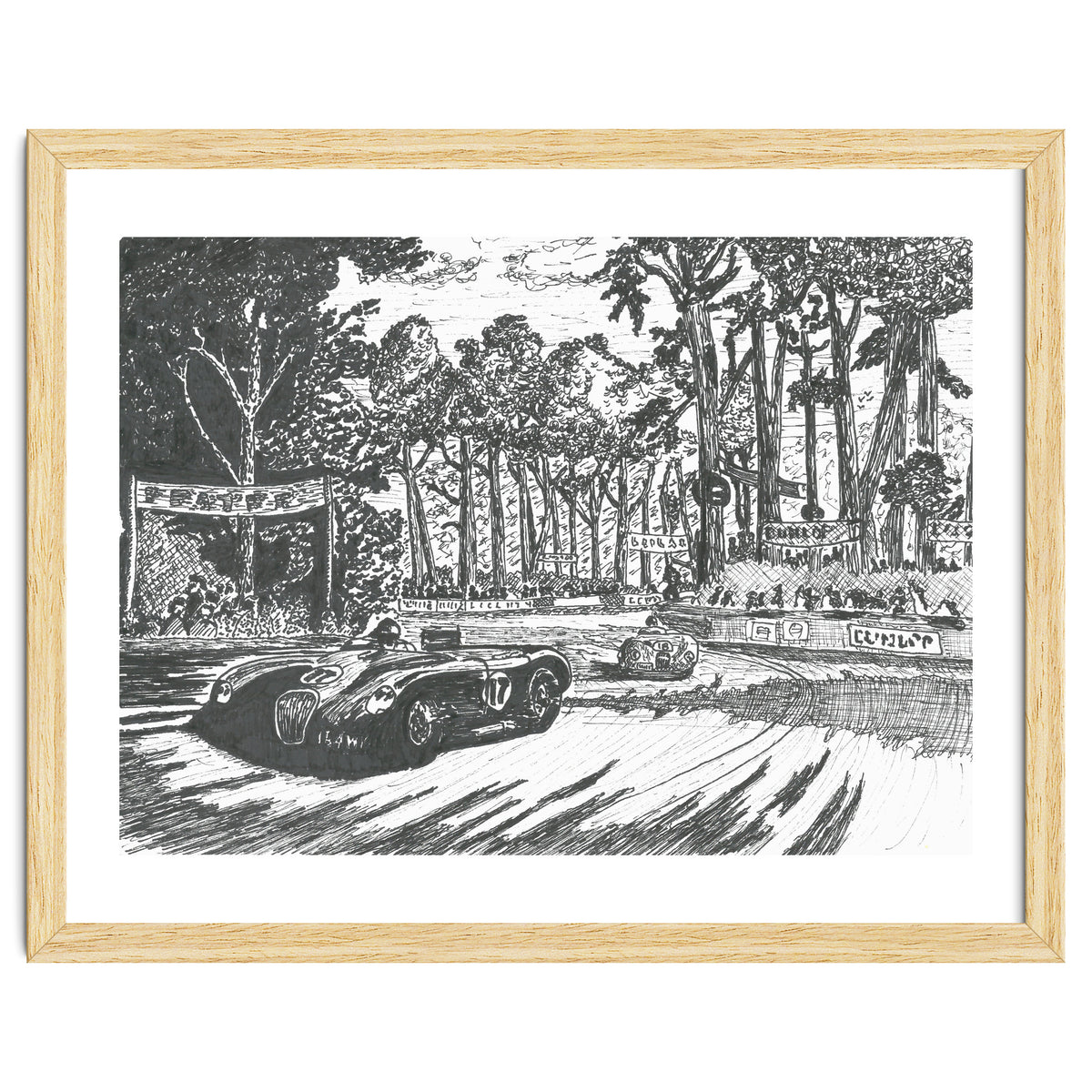 Jaguar C-Type Classic Le Mans Ink Drawing