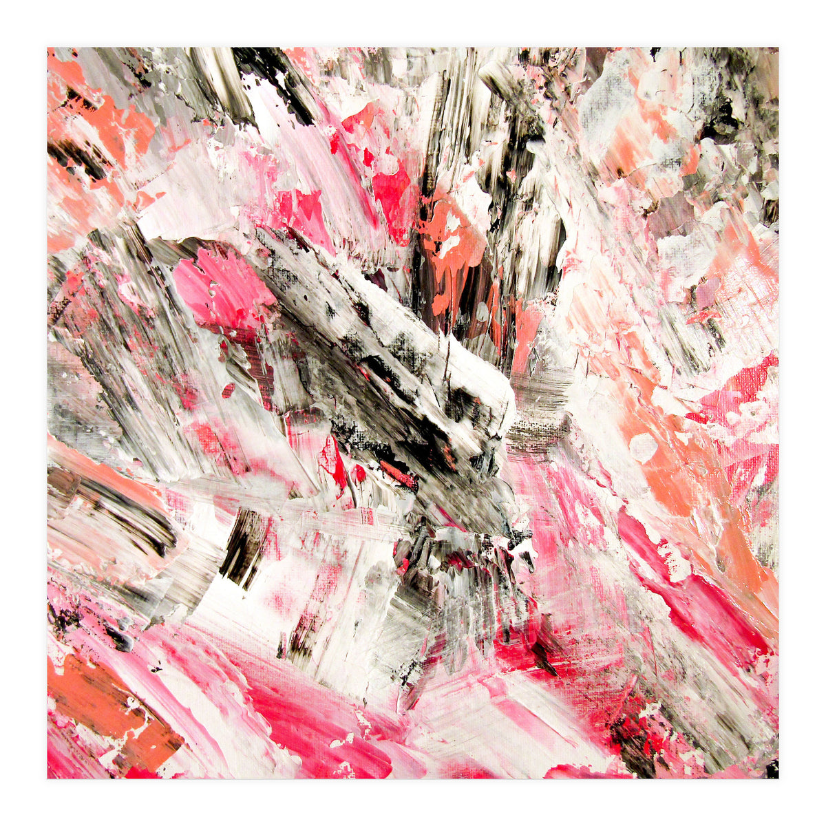 Candy Modern Pink Salmon Black Grey Acrylic Brushstrokes (Print Only)