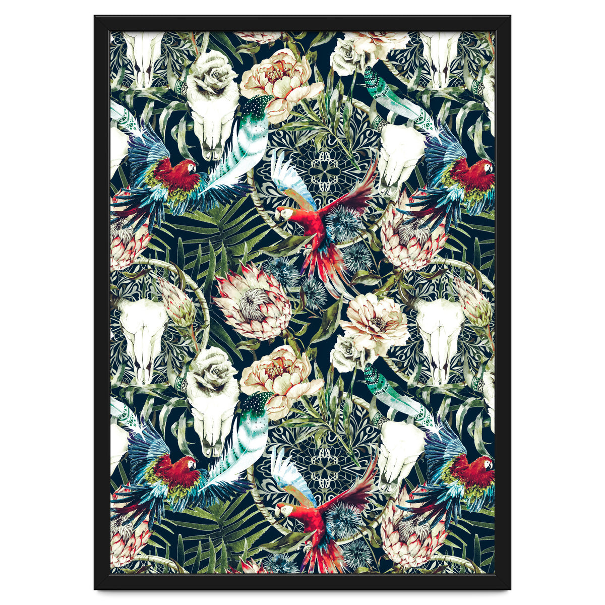 Dark pattern boho skull tropical