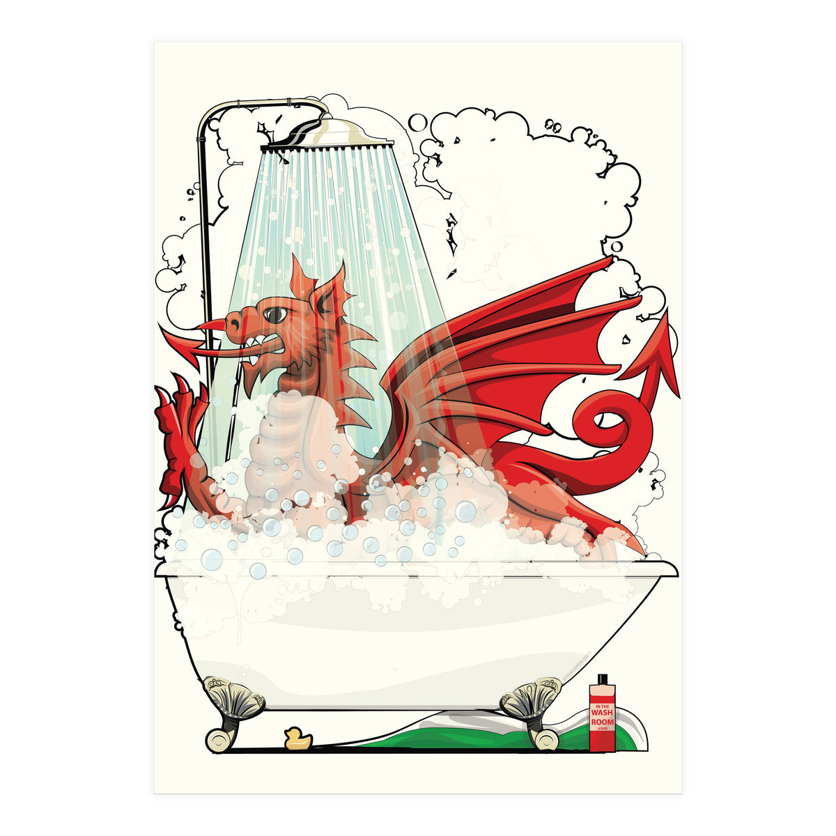 Welsh Dragon in the Bath, Funny Bathroom Humour, Wales, Britain, United Kingdom  (Print Only)