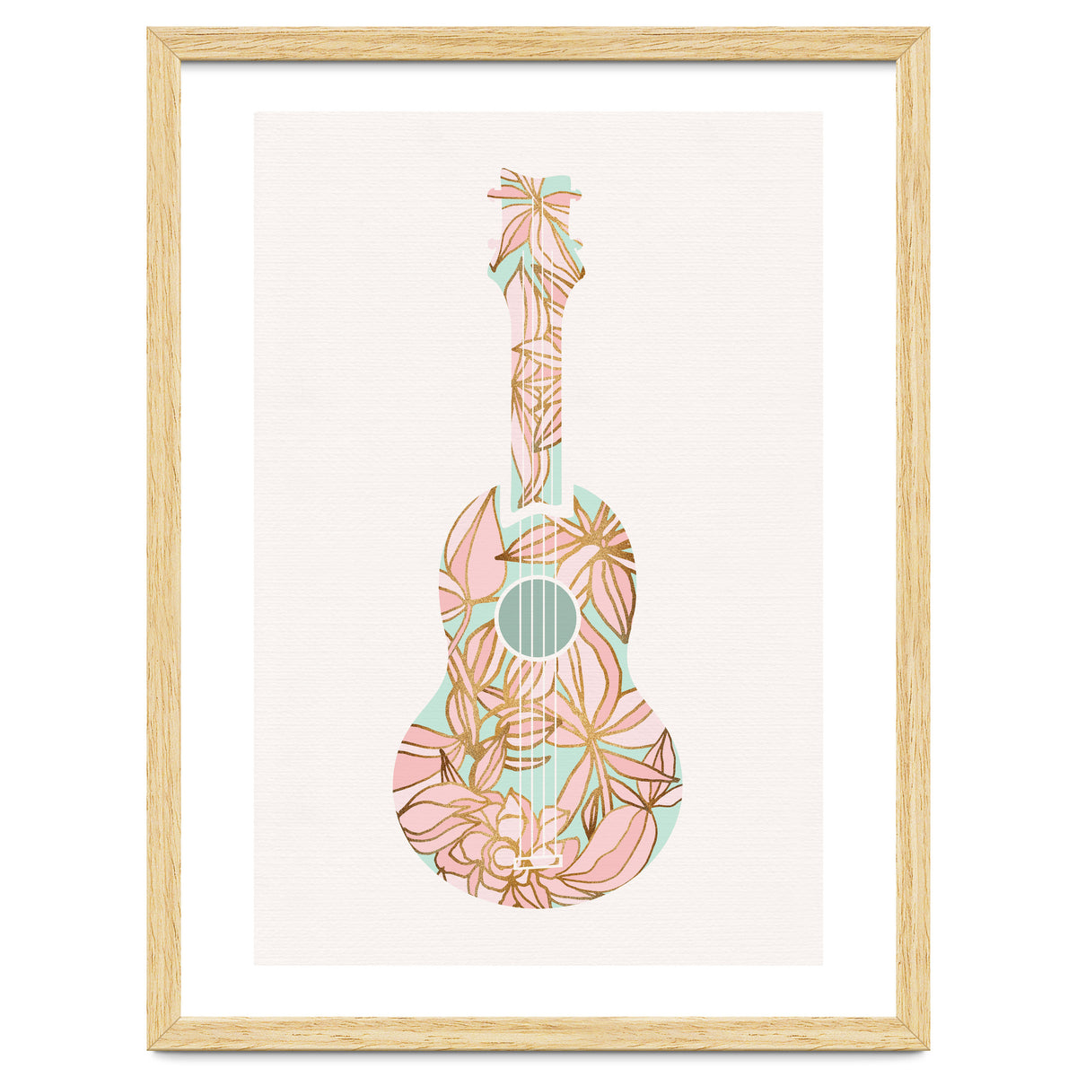 Aqua and Pink Floral Ukulele