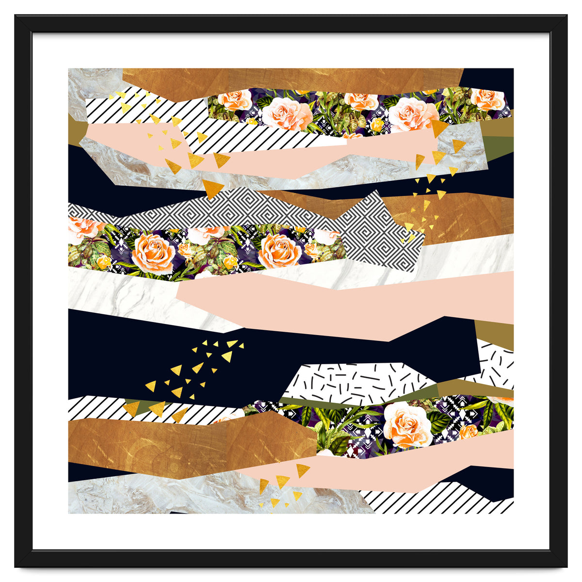 Collage of textured shapes and flowers